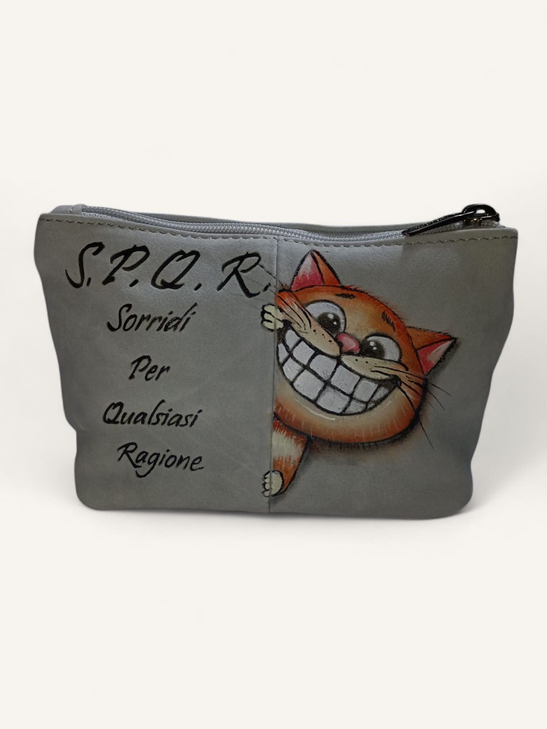 Pochette in pelle dipinta a mano ironica S.P.Q.R. - LisArt