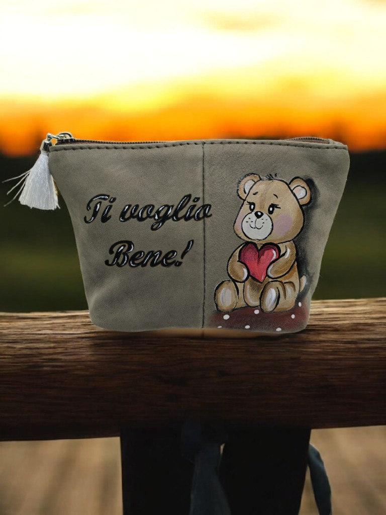 Pochette in pelle personalizzata idea regalo Ti voglio bene - LisArt